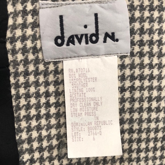 Vtg 90s Y2K DAVID N Houndstooth Plaid Wool Blazer Soft Gray & Ecru Crop DoubleB - Picture 9 of 10